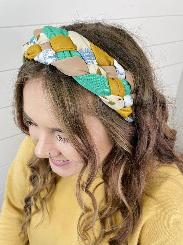 Unique Braided Fabric Headband- Green