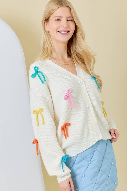 Multi Colored Ribbon Cardigan: WHITE