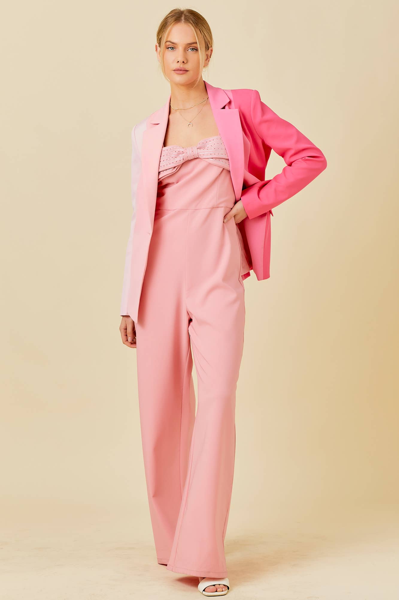 Pink Color Block Blazer