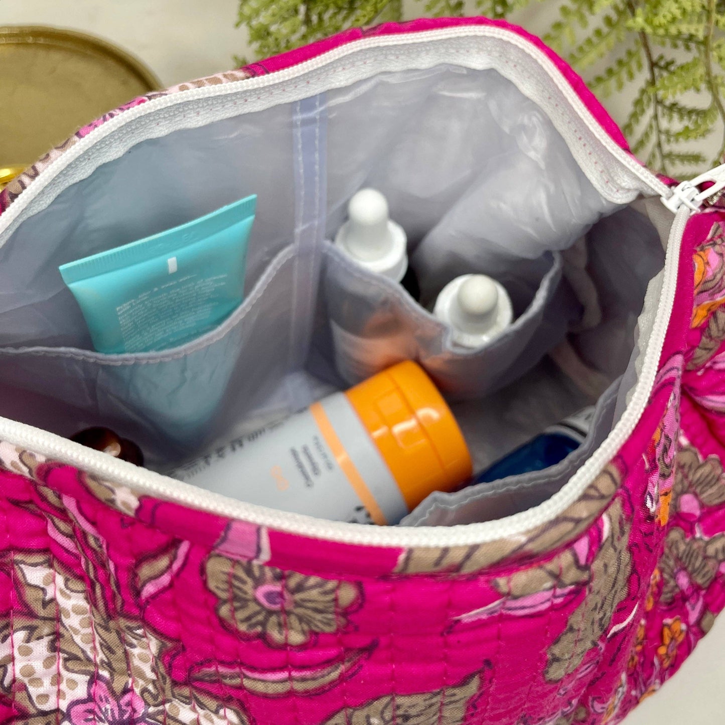 Travel Makeup Toiletry Bag | Quilted Zip-Top | Pink Blossom