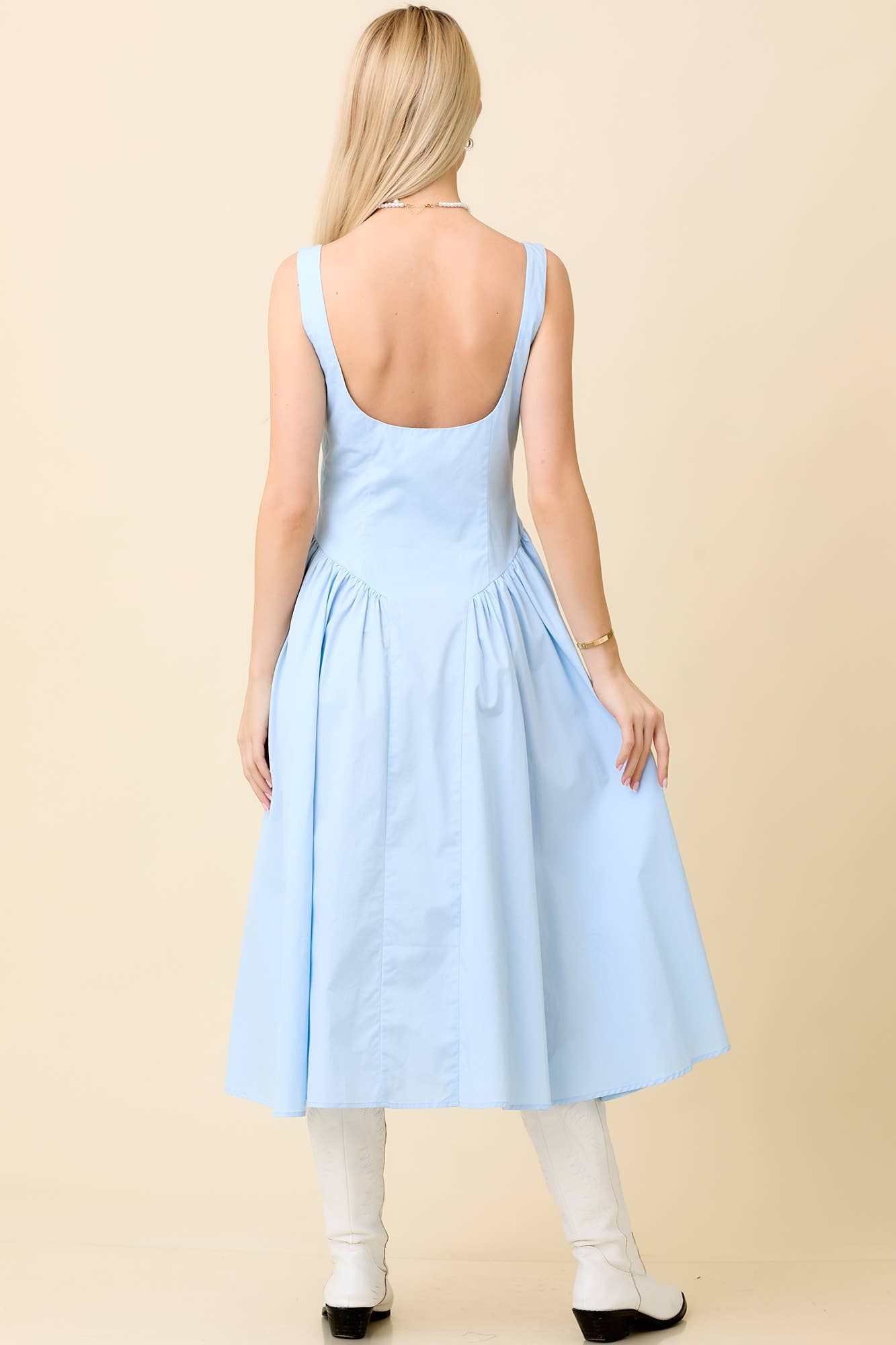Light Blue Square Neck Midi Dress