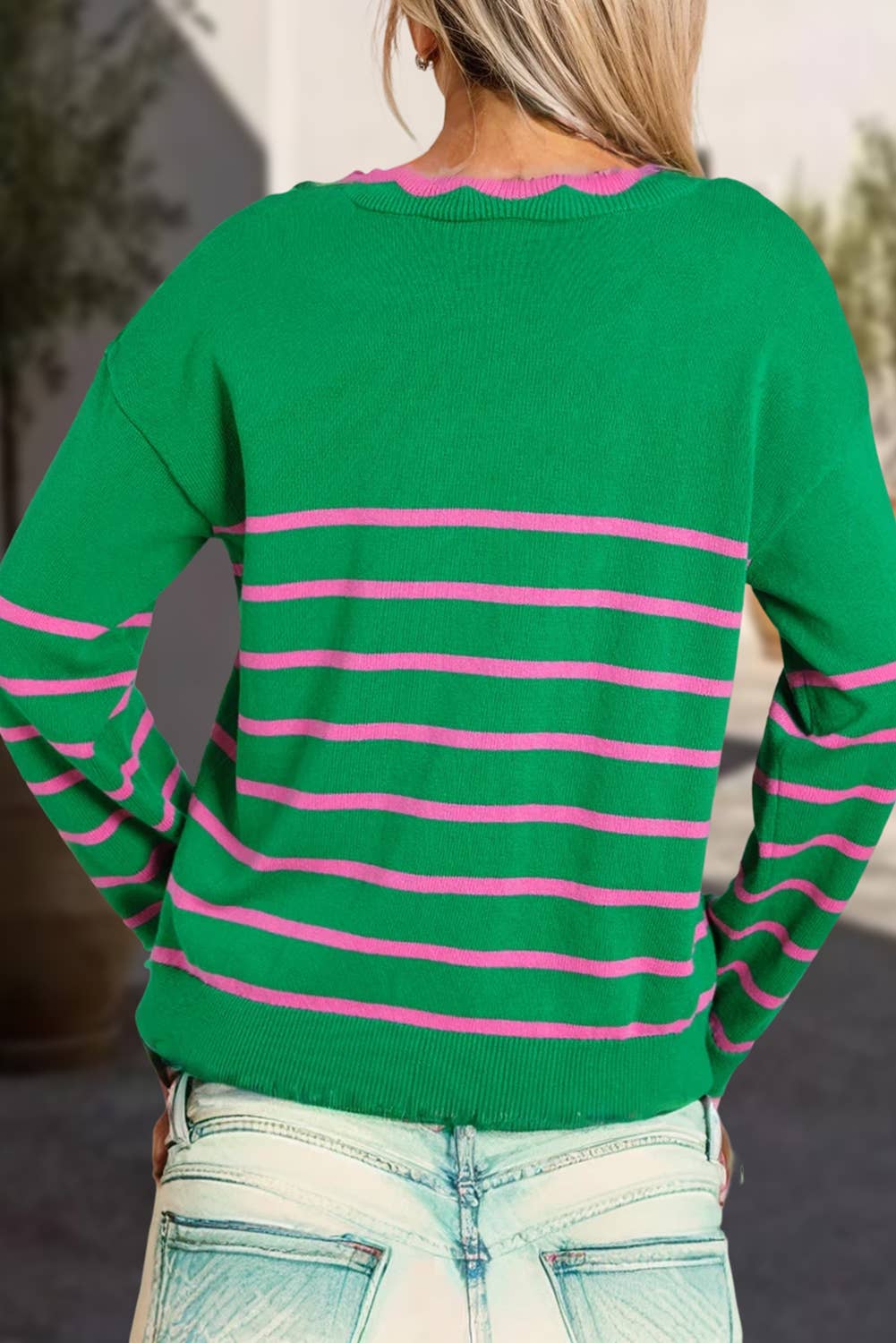 Stripe Bow Detail Knit Cardigan