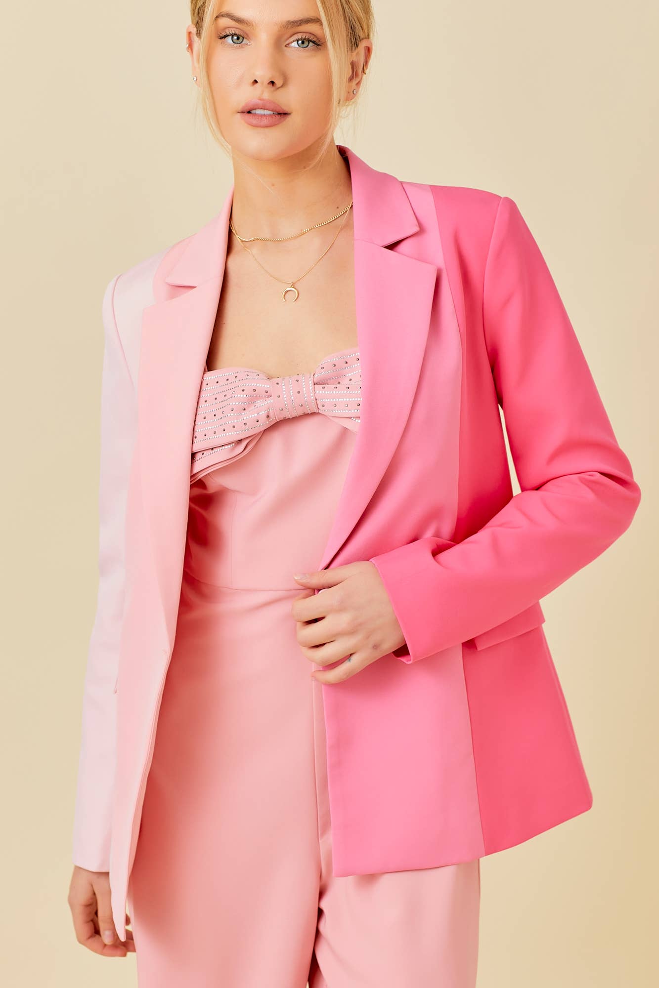 Pink Color Block Blazer