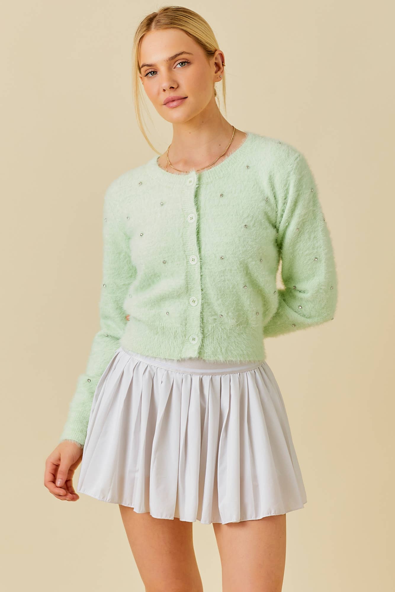 Stone Trim Mohair Cardigan: SAGE