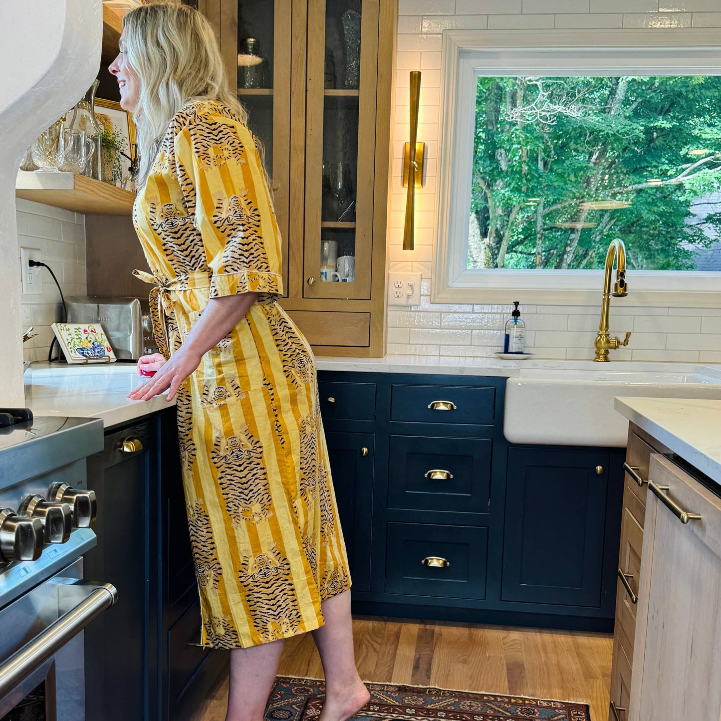 Women's Cotton Kimono Robe | Block Printed | Golden Tiger
