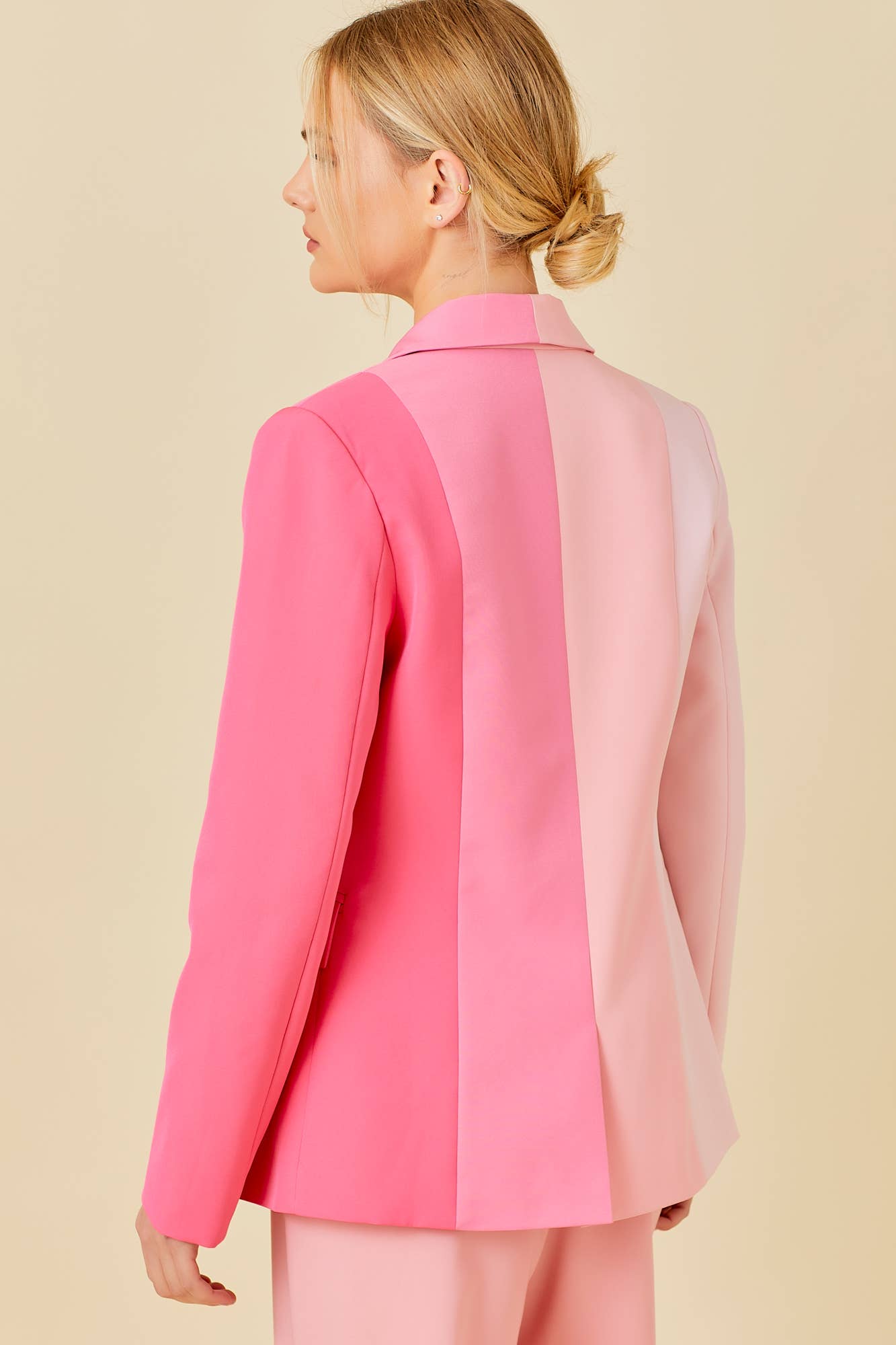 Pink Color Block Blazer