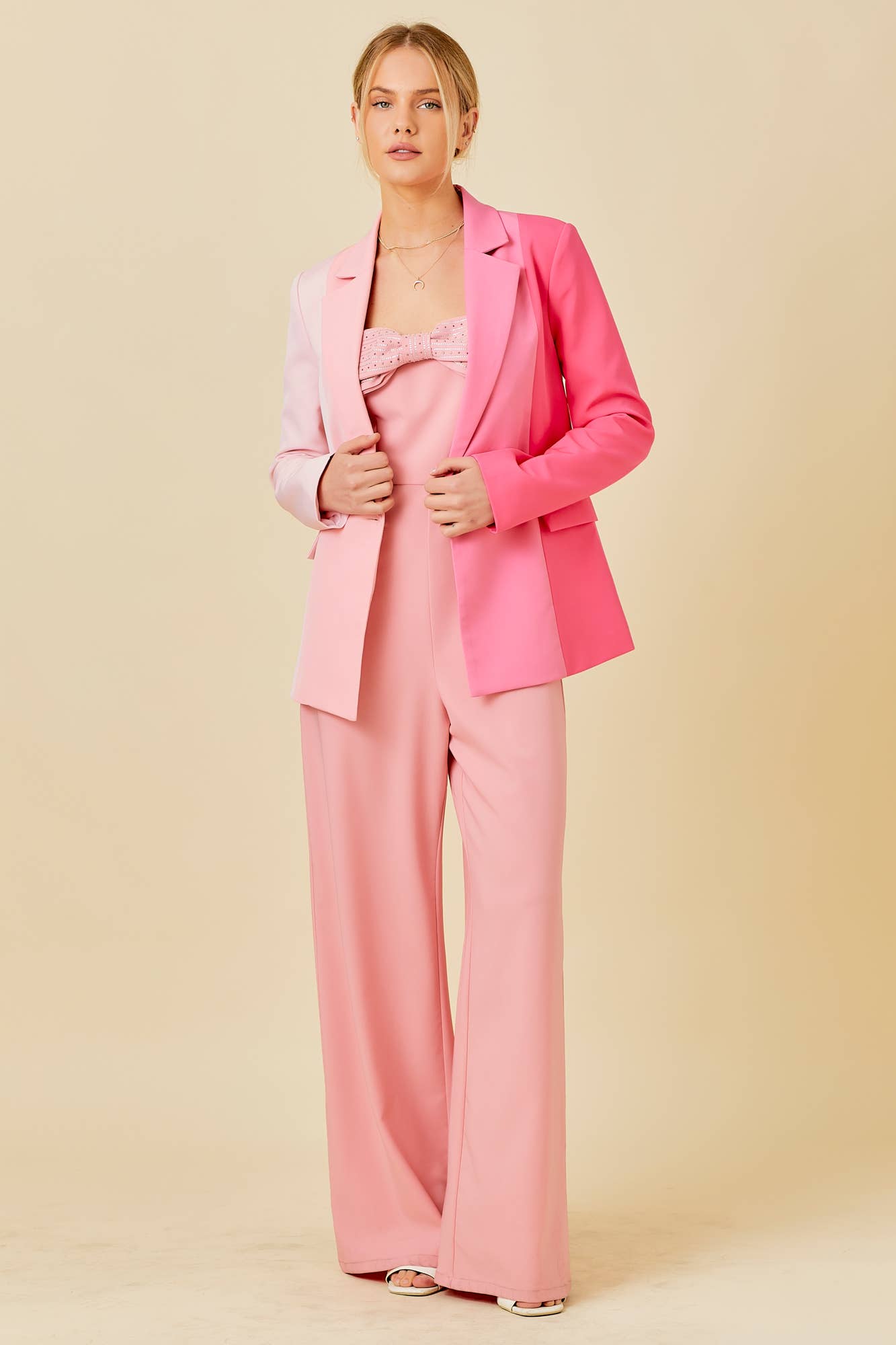 Pink Color Block Blazer