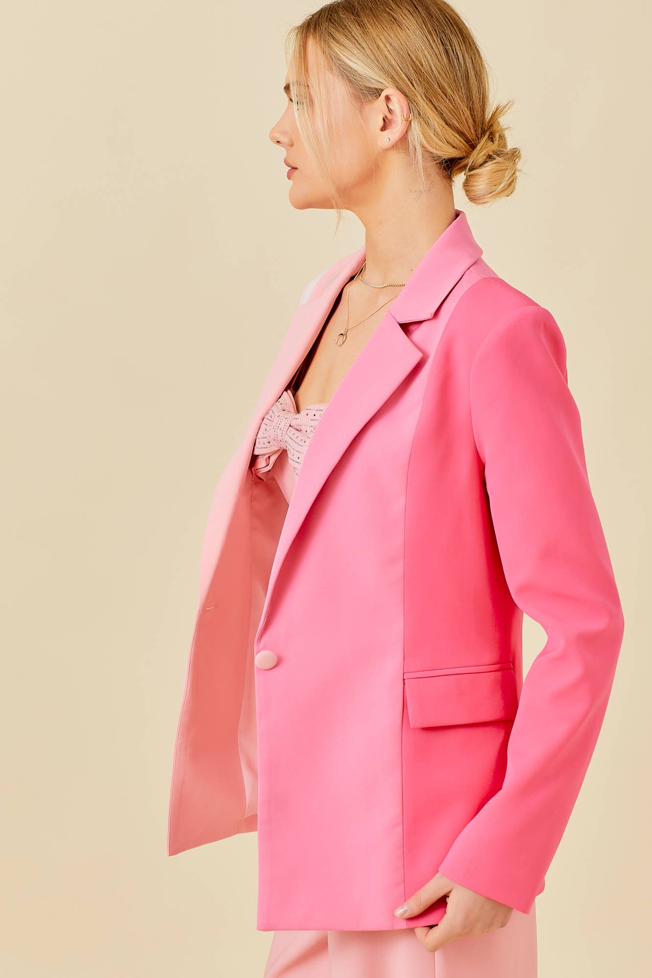 Pink Color Block Blazer