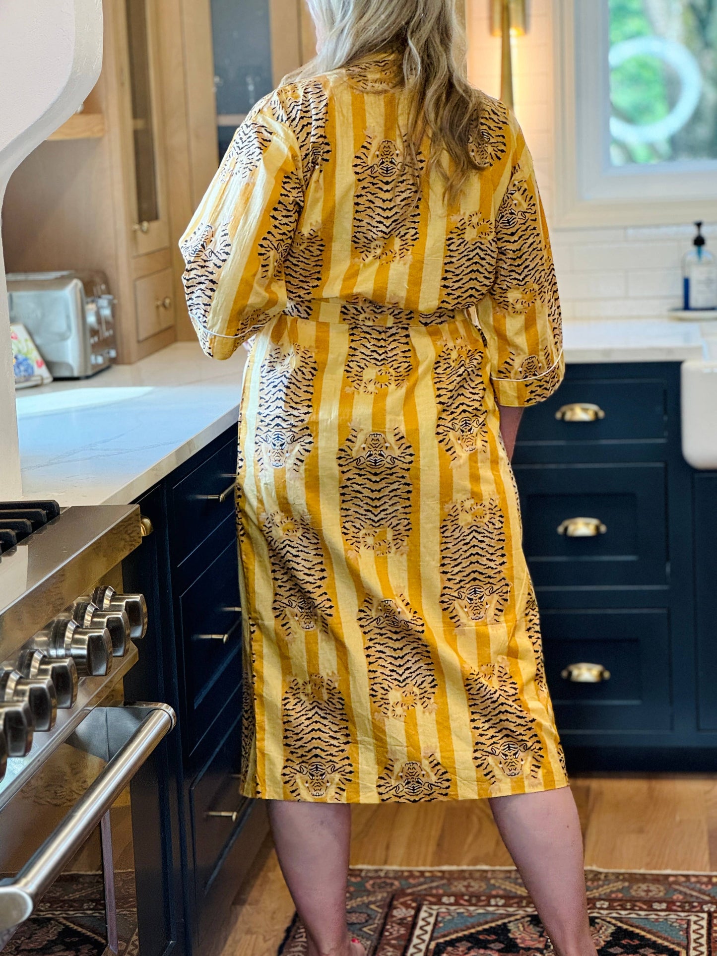 Women's Cotton Kimono Robe | Block Printed | Golden Tiger