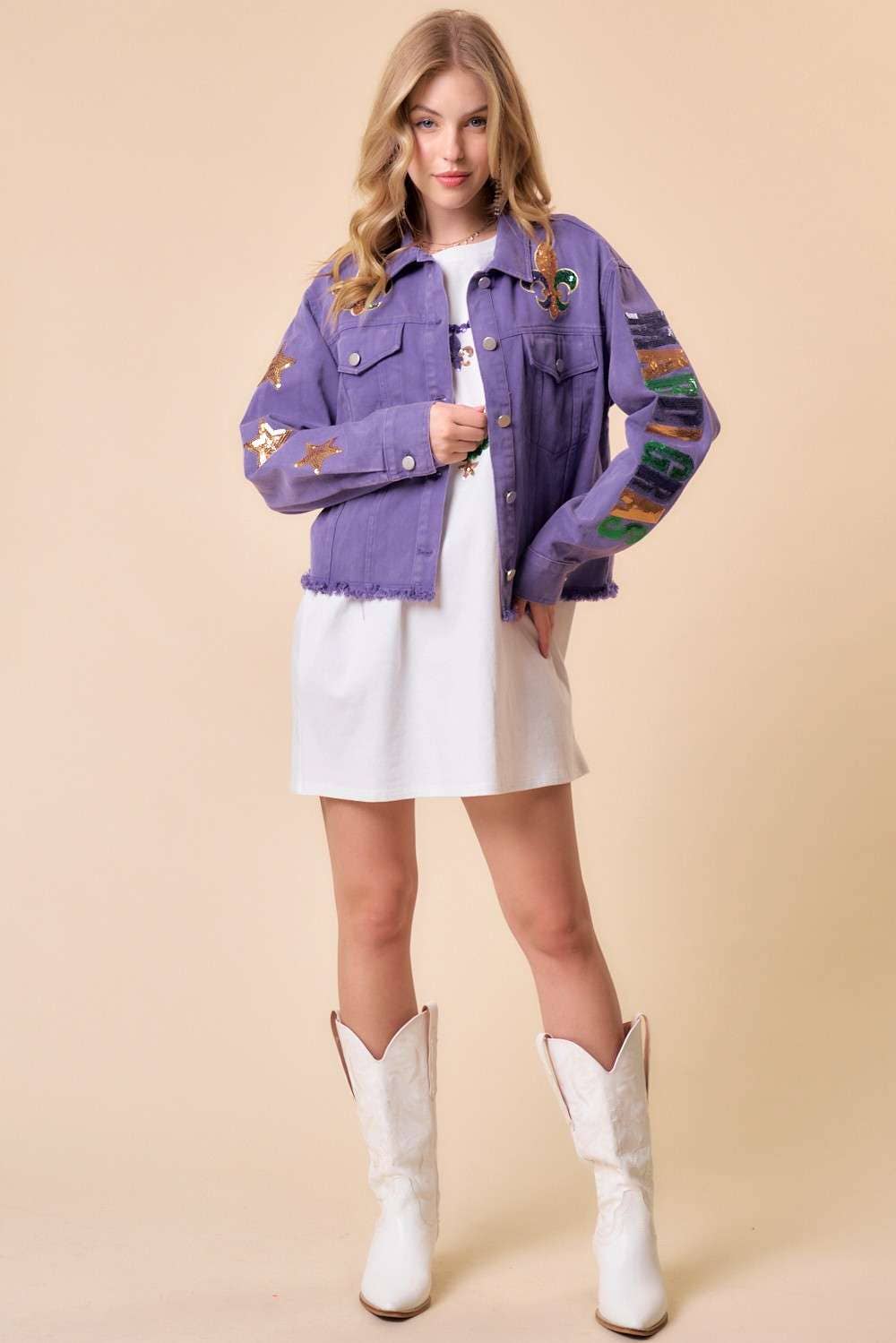 MARDI GRAS Letter Patch Denim Wash Jacket
