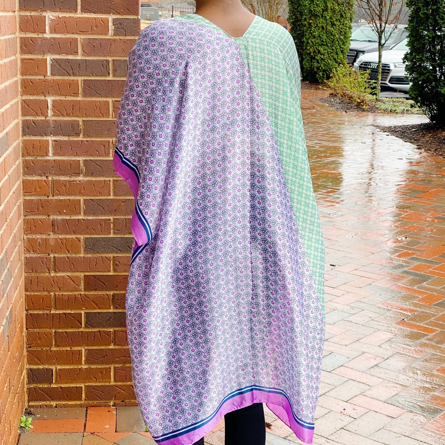 Silky Printed Kimono: Green Lavender