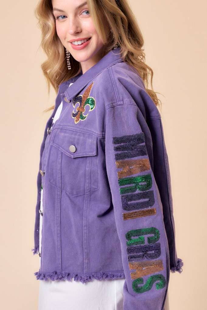 MARDI GRAS Letter Patch Denim Wash Jacket