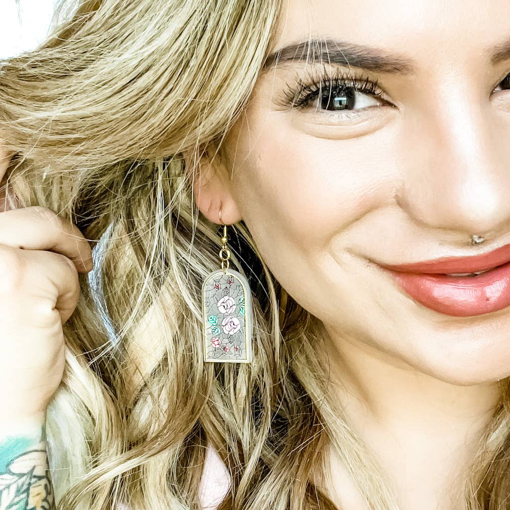 Behind the Glass Earrings – Rose-Tinted Drama, Darling