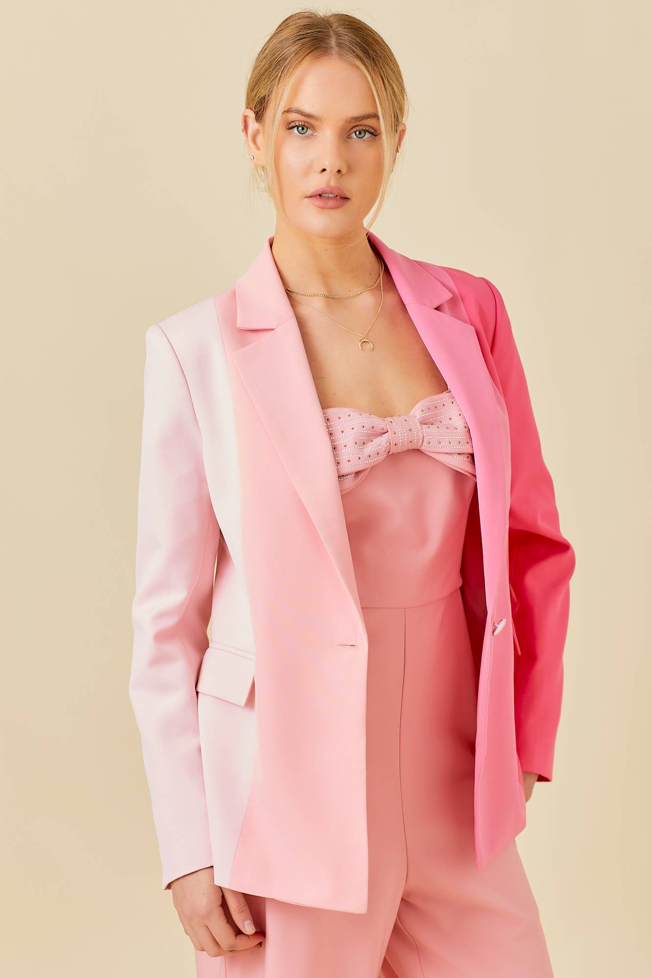 Pink Color Block Blazer