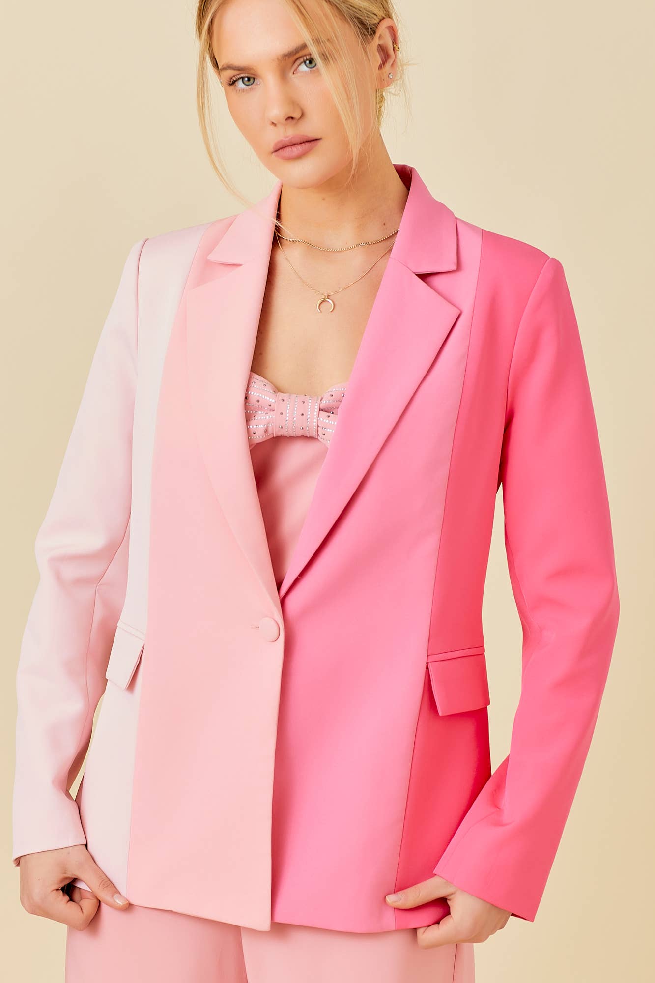 Pink Color Block Blazer