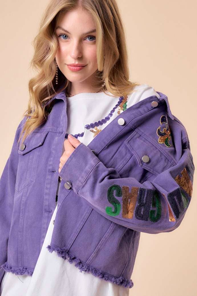 MARDI GRAS Letter Patch Denim Wash Jacket