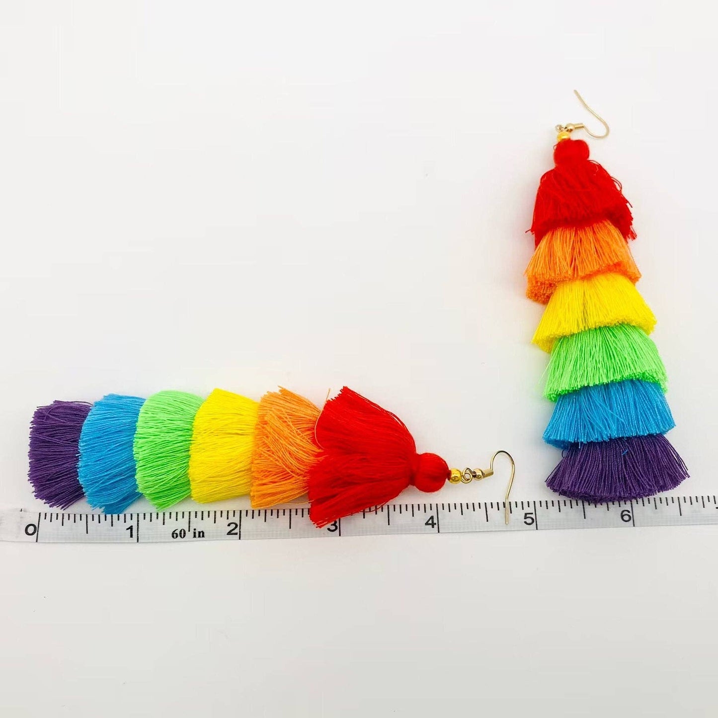 Bohemian Colored Cotton Thread Tassel Earrings: Brights