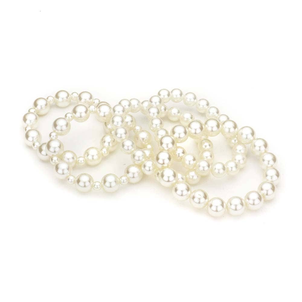 5PCS - Pearl Stretch Bracelets: Cream