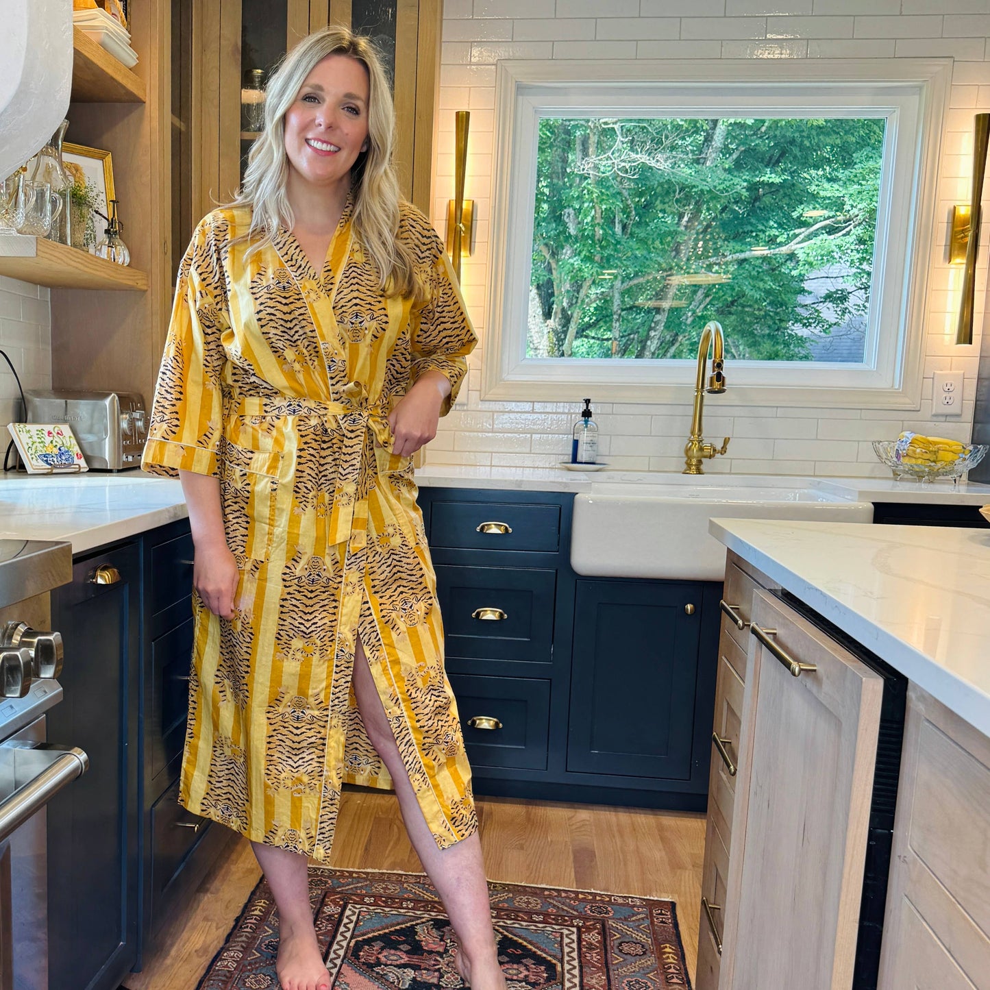 Women's Cotton Kimono Robe | Block Printed | Golden Tiger
