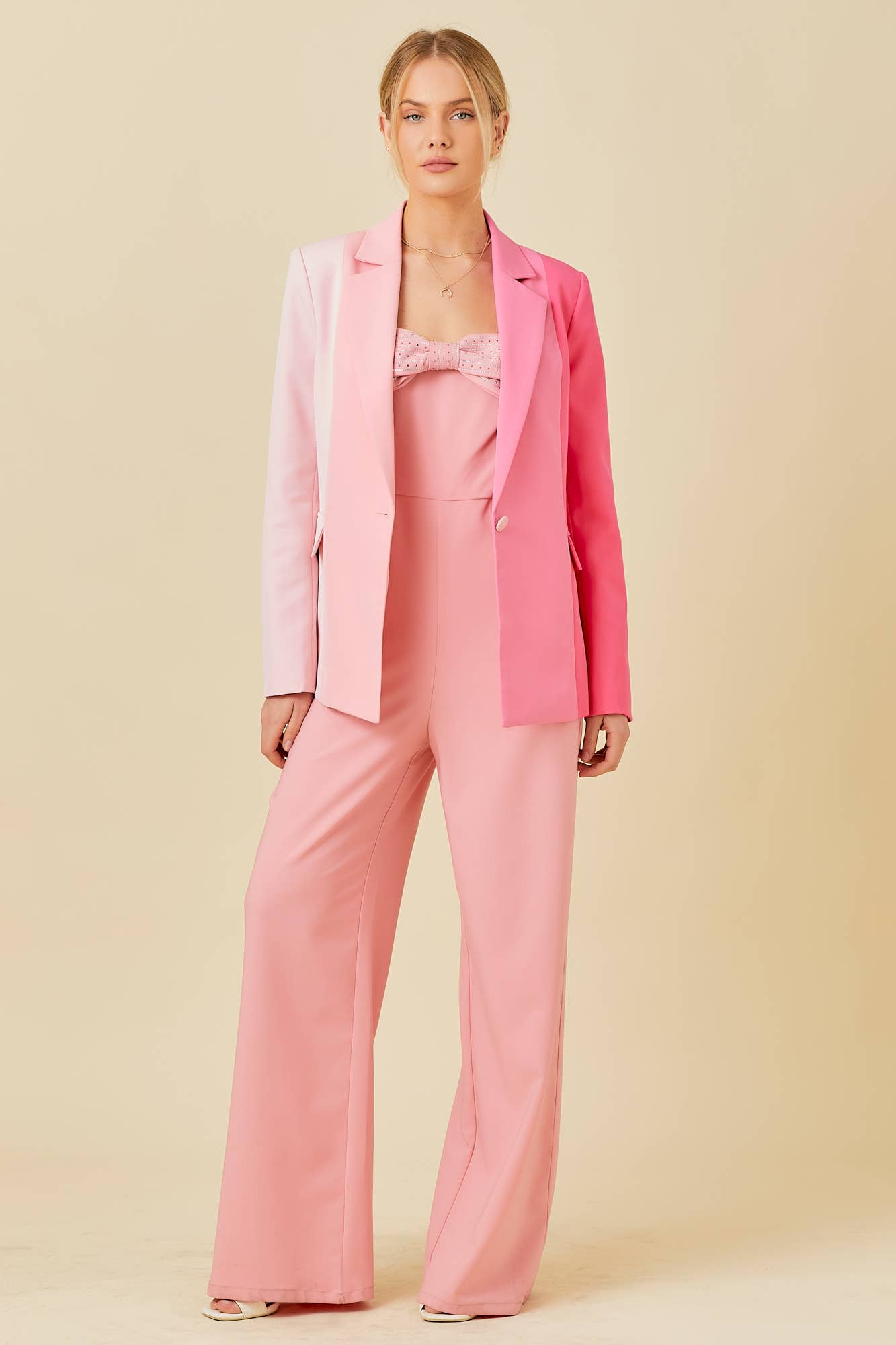 Pink Color Block Blazer