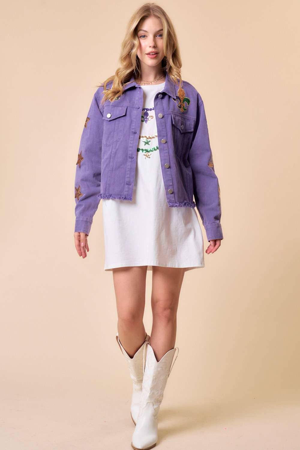 MARDI GRAS Letter Patch Denim Wash Jacket