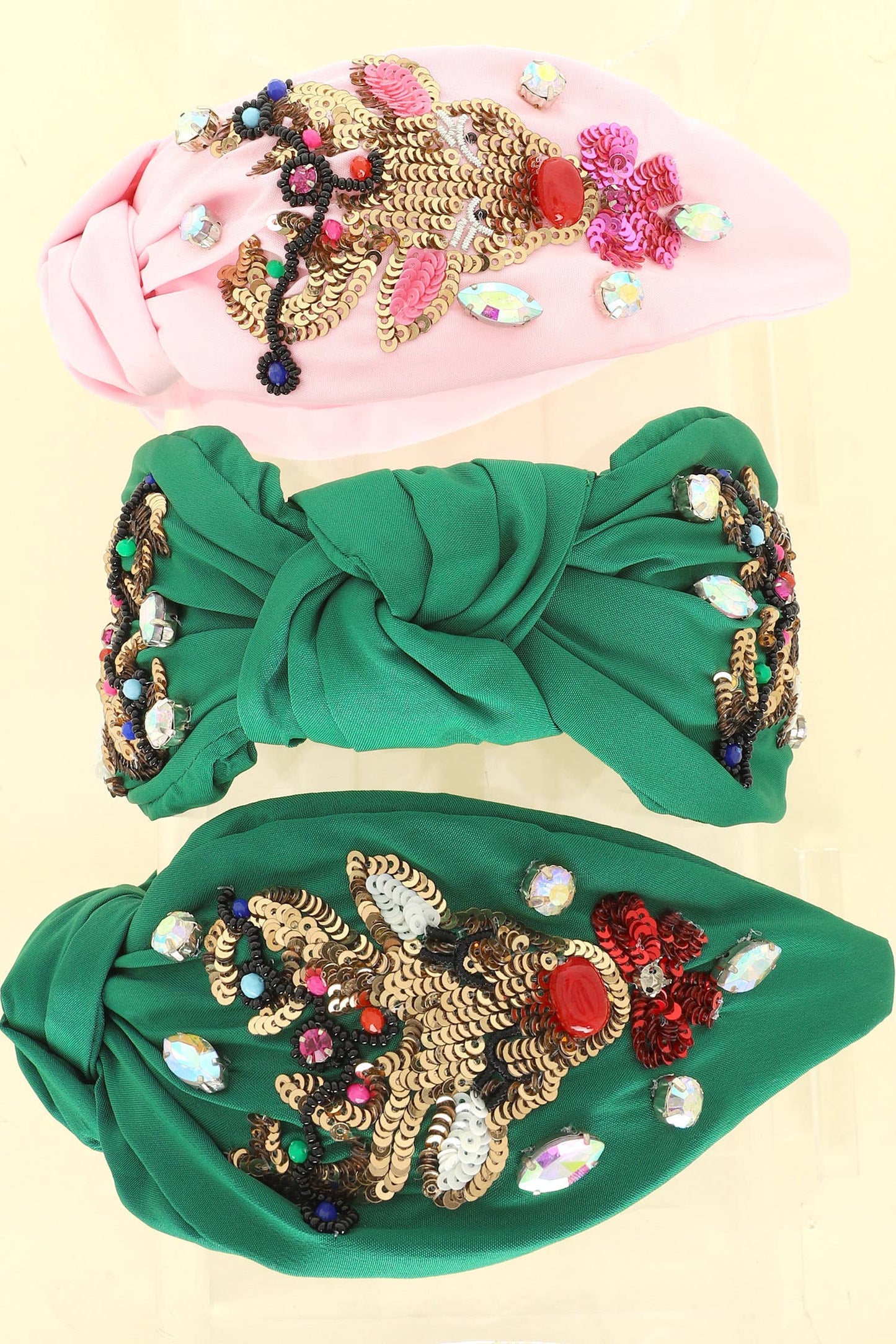 Christmas Jeweled Reindeer Top Knotted Headband : Green