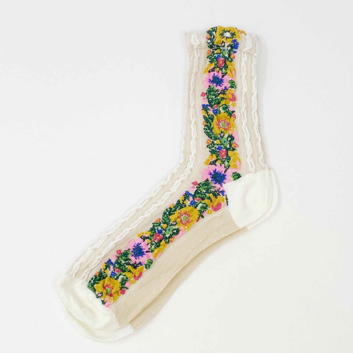 Noble Floral Beauty Socks: White