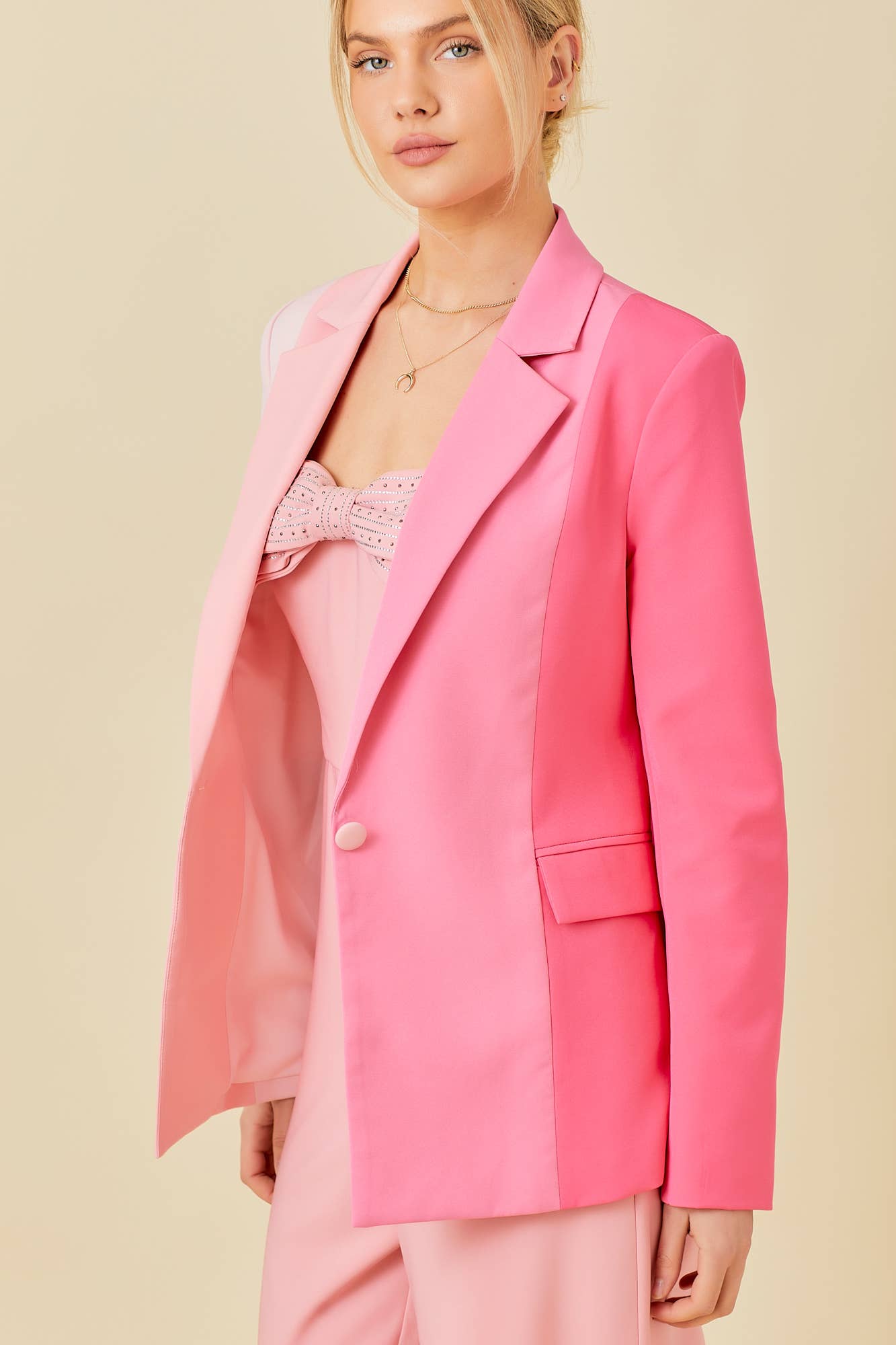 Pink Color Block Blazer