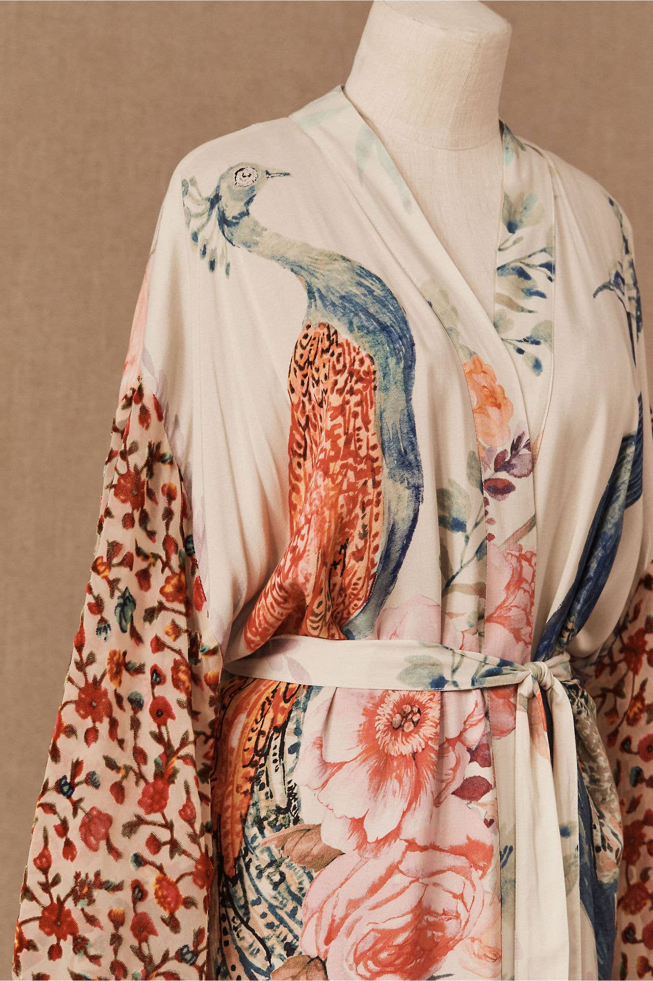 Retro Oriental Peacock Kimono Beach CoverUp Lounge Robe