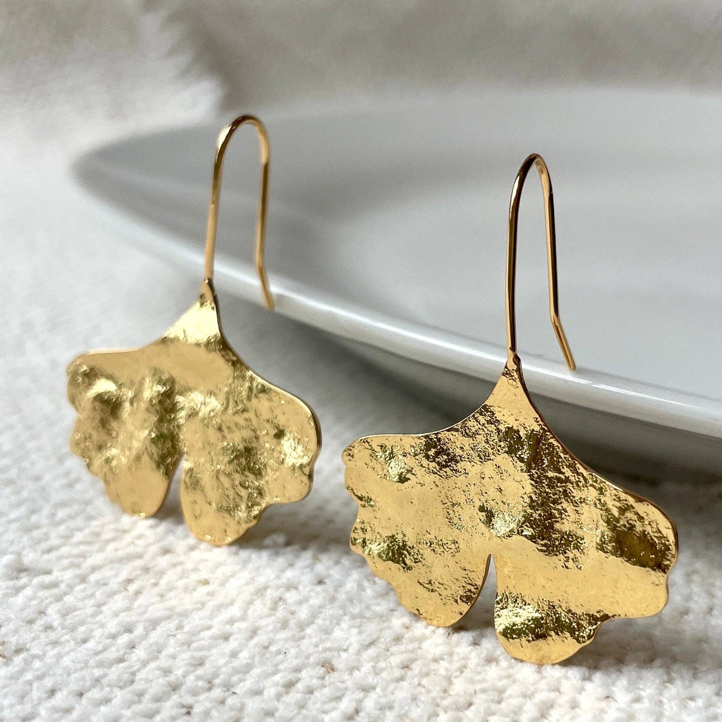 Gold Ginkgo Leaf Threader Earrings