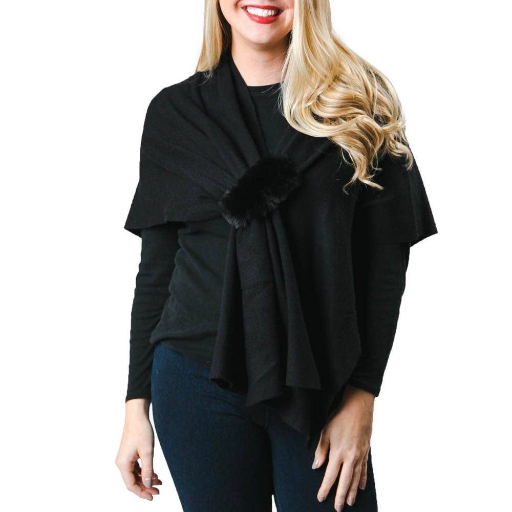 Katie Keyhole Wrap with Faux Fur Loop- Black