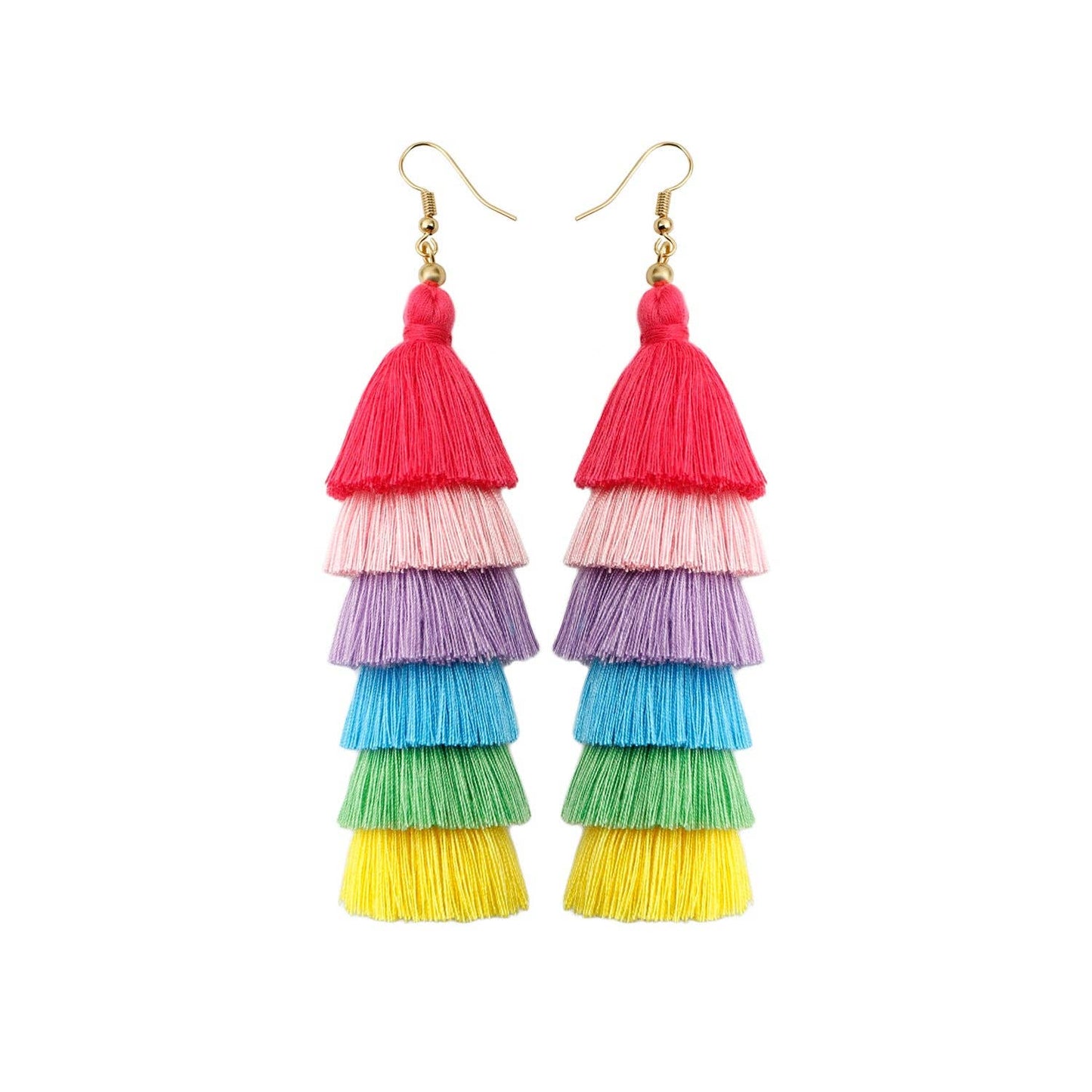 Bohemian Colored Cotton Thread Tassel Earrings: Pastel