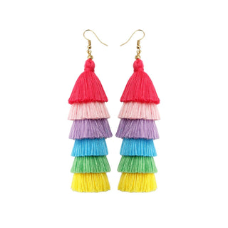 Bohemian Colored Cotton Thread Tassel Earrings: Pastel