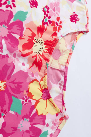 Floral Print Crewneck Shirred 3/4 Sleeve Blouse