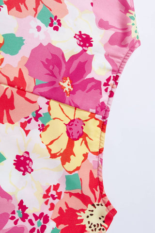 Floral Print Crewneck Shirred 3/4 Sleeve Blouse