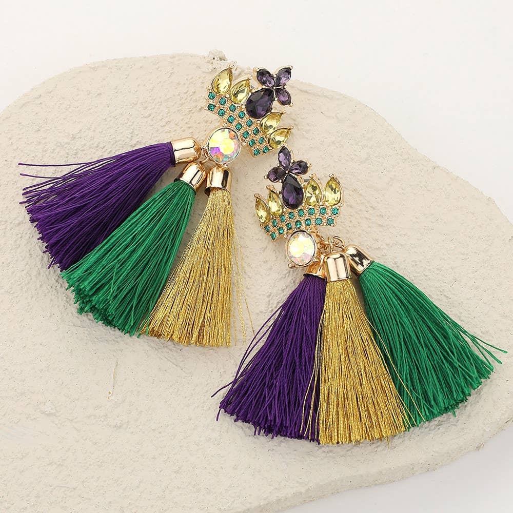 Mardi Gras Tassel Dangle Earrings