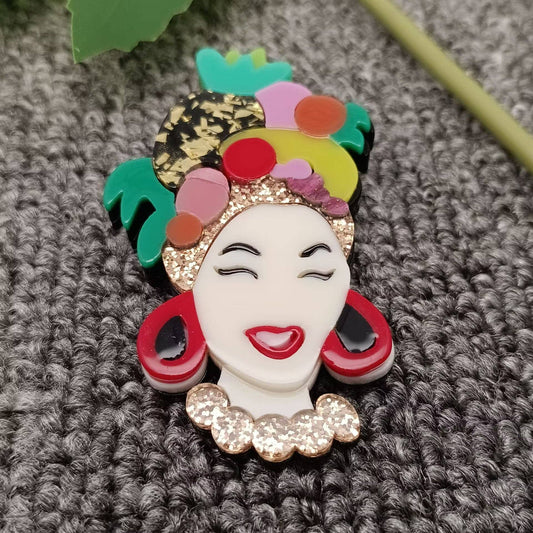 Fruit Pineapple Hat Lady Acrylic Brooch