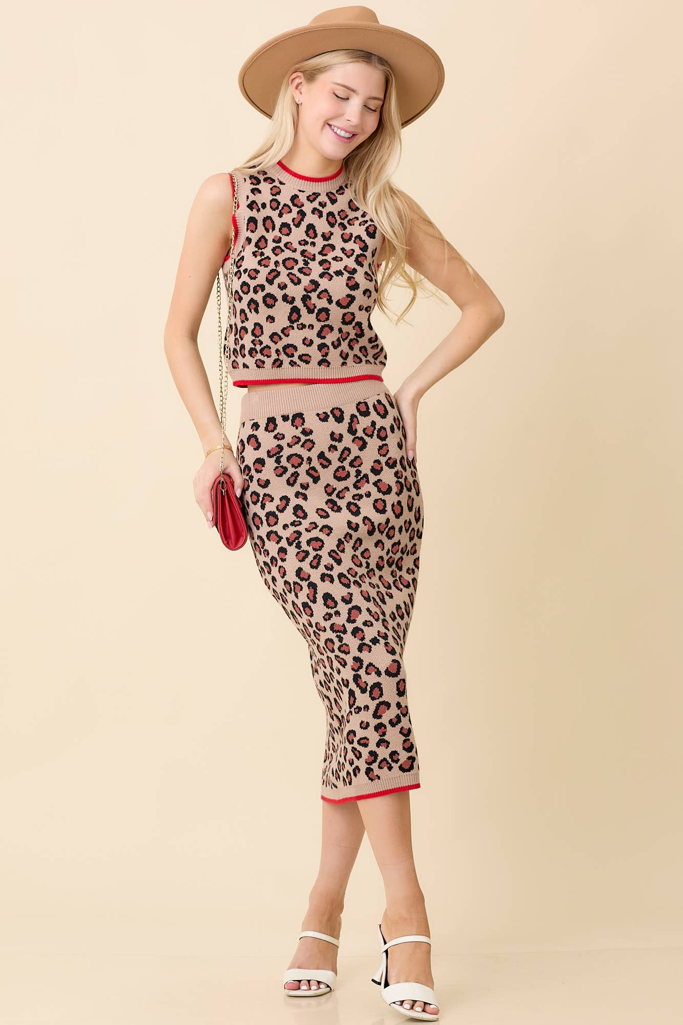 Leopard Sweater Knit Midi Skirt