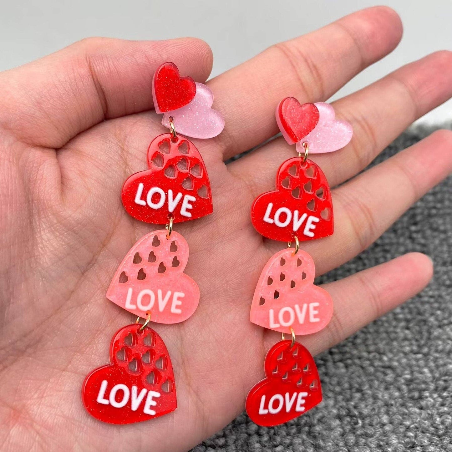 Two Tone Triple Heart Love Charm Earrings