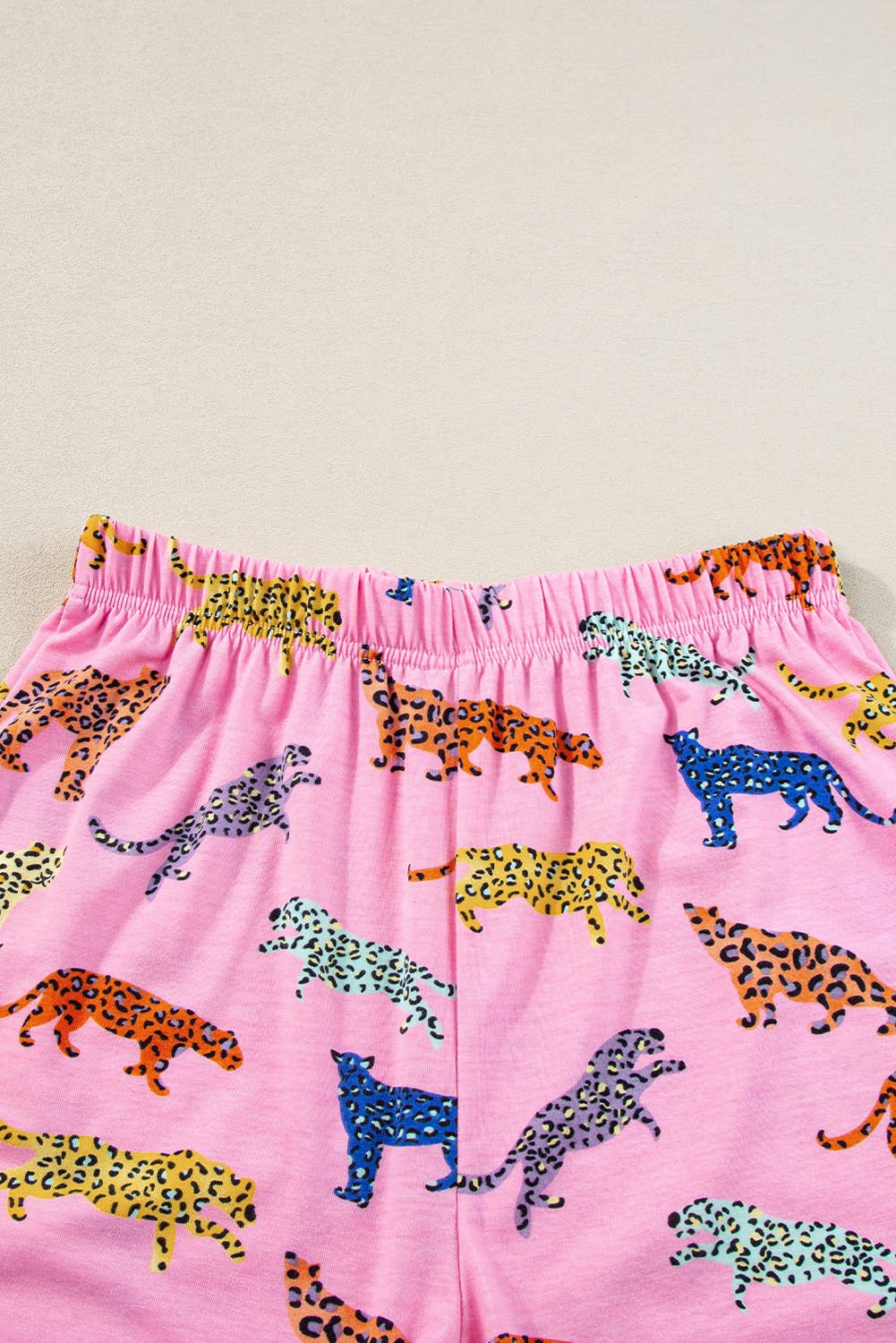 Pink Animal Print  Pajamas 2pcs Shirt & Shorts Set |
