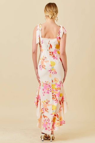 Floral Printed High-Low Ruffled Dress: Floral multi