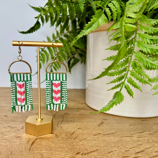Kelly's In Love Seed Bead Earrings | Stripes & Hearts