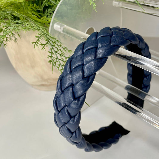 Navy Braided Faux Leather Headband