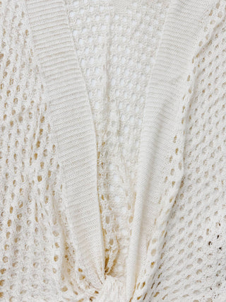 Eyelet Open-Knit Metallic Cardigan with Front Tie