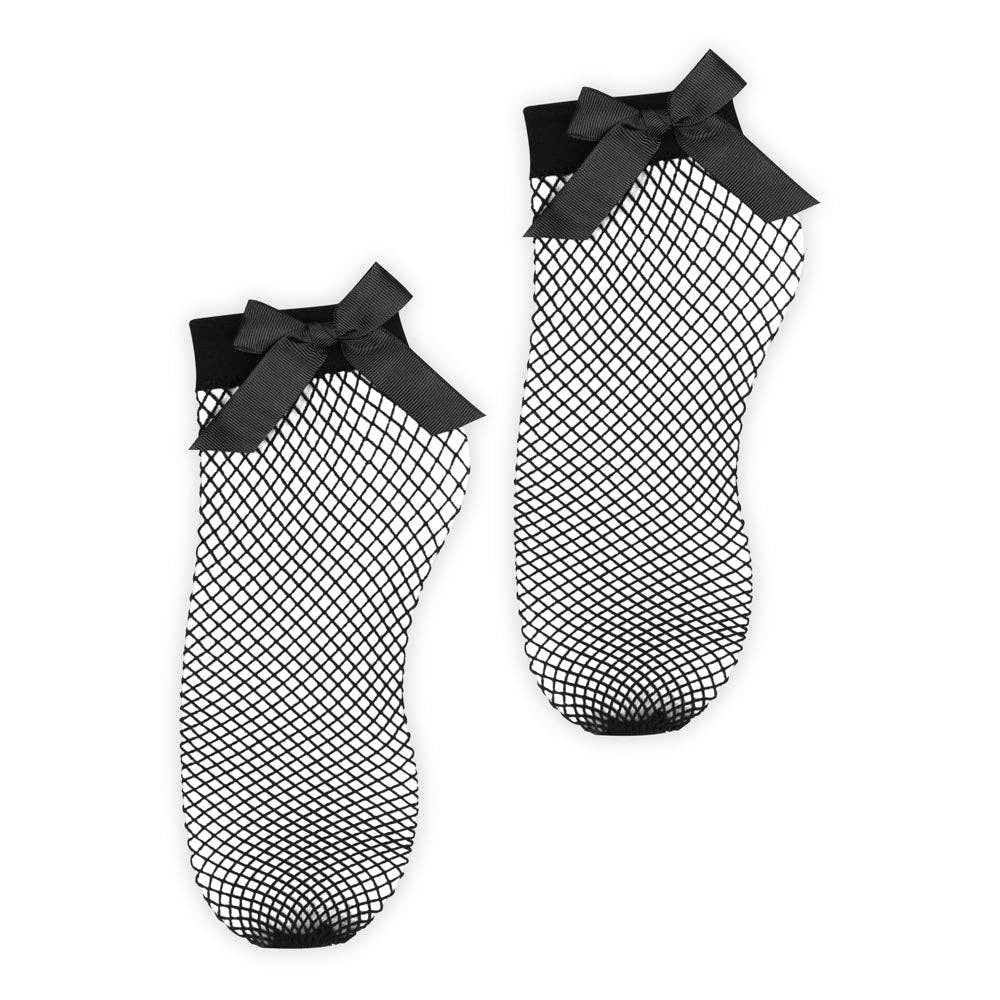 Fishnet Bow Socks - Black: One Size