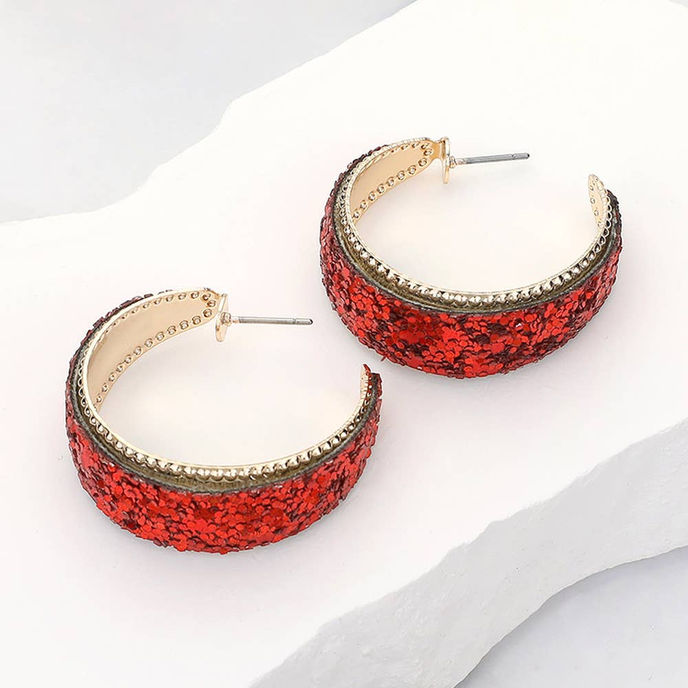 Glittered Hoop Earrings
: Red