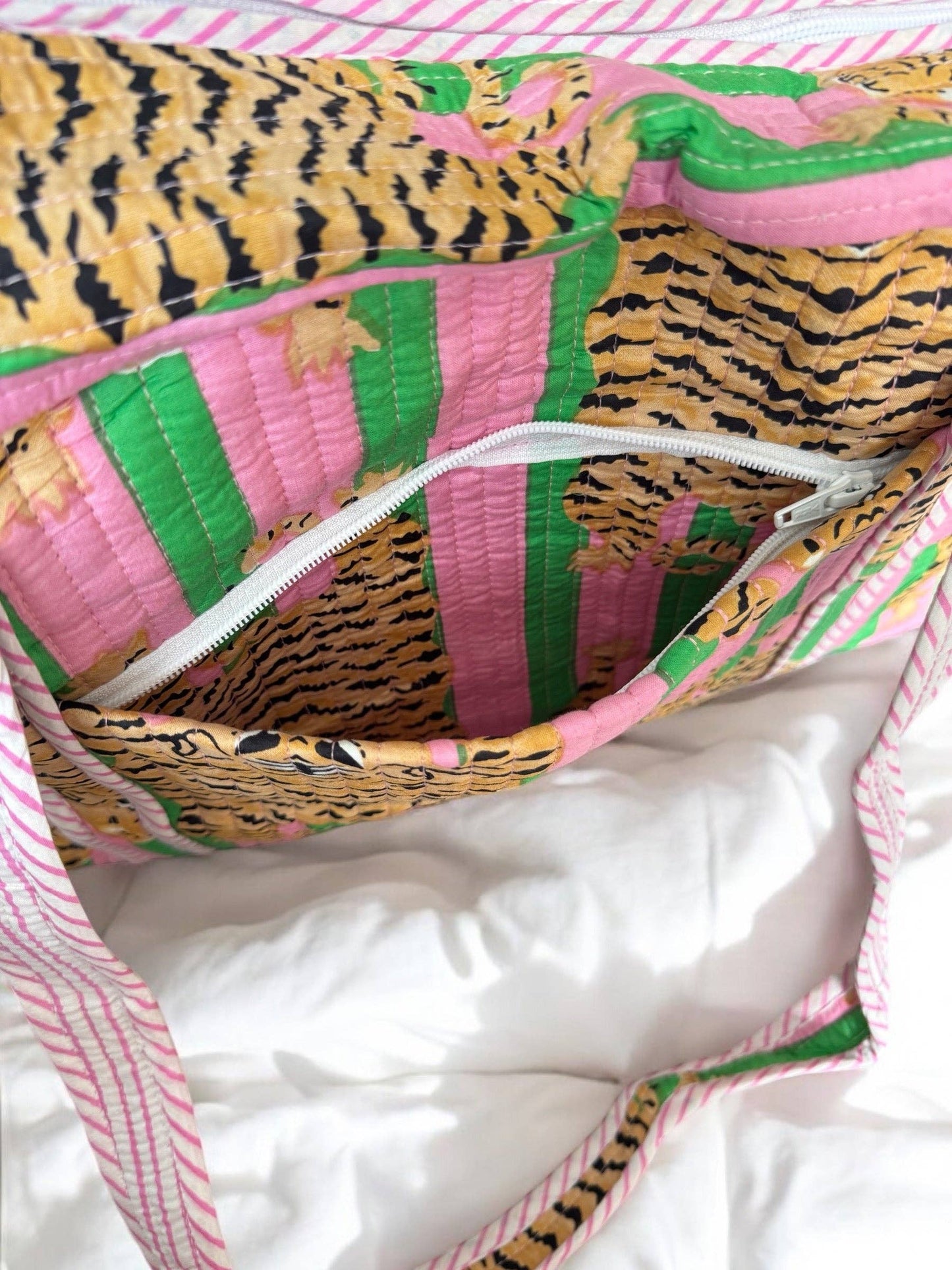 Overnight Quilted Zip-Top Duffel | Pink & Green