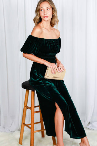 Velvet Dreams Off-the-Shoulder Maxi Dress