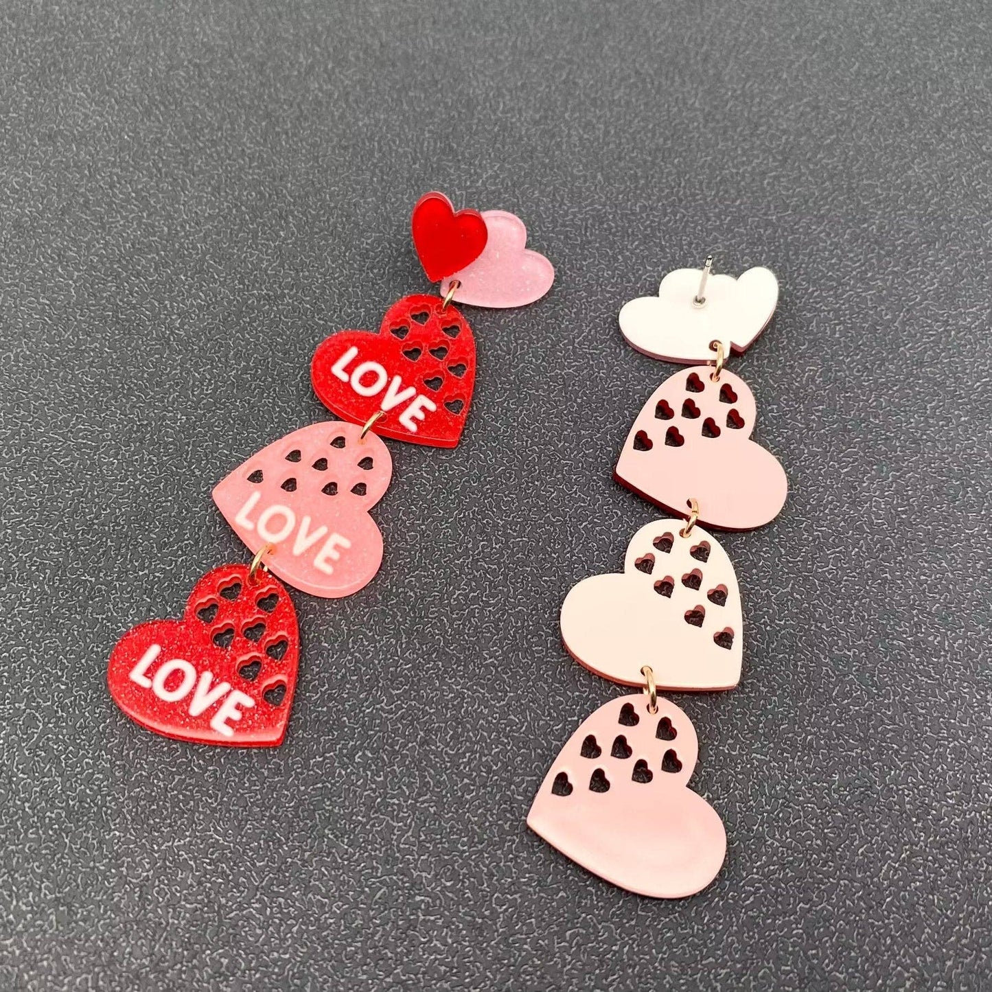 Two Tone Triple Heart Love Charm Earrings