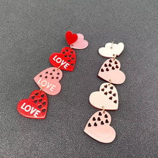 Two Tone Triple Heart Love Charm Earrings